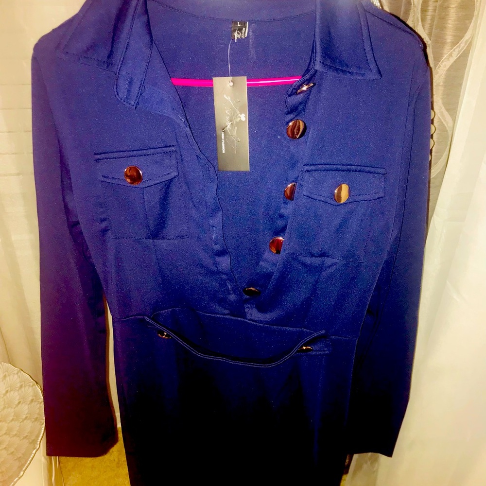 Sexy Blue military style dress